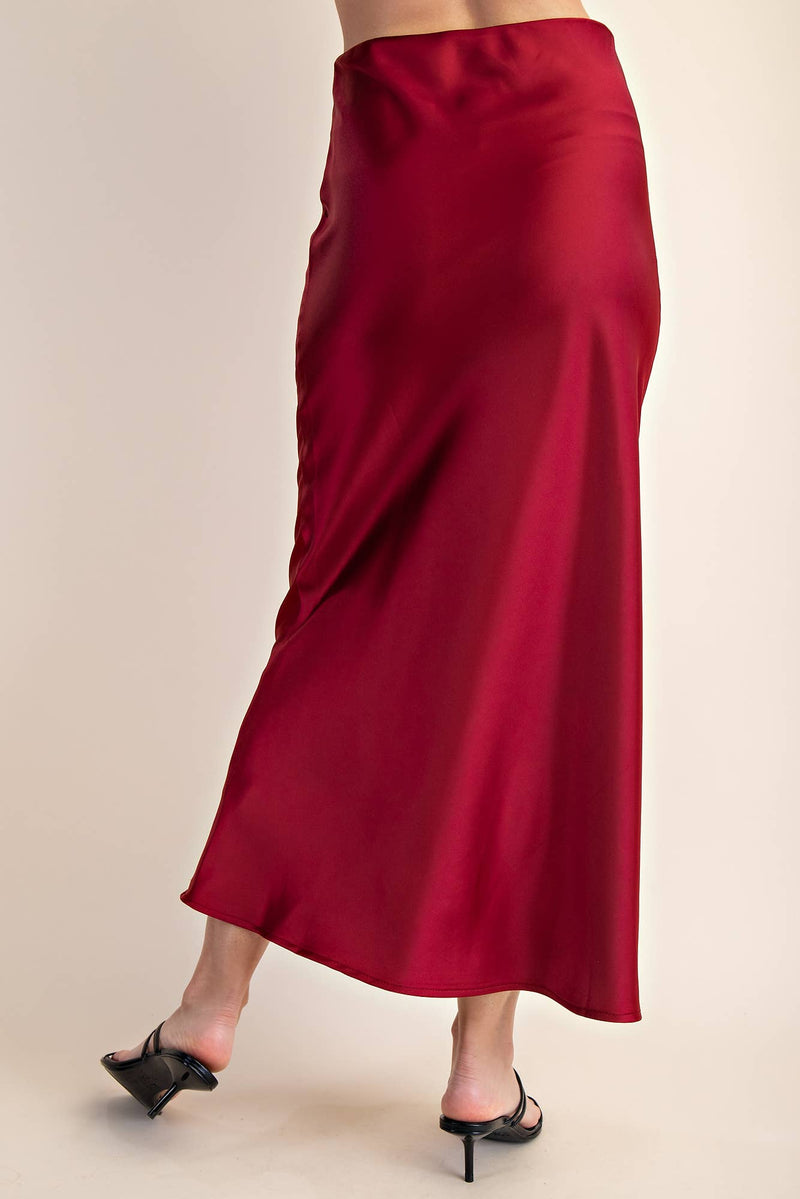 Midi Satin Skirt - Burgundy