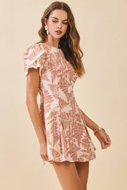 Fern Print Detail Puff Sleeves Dress