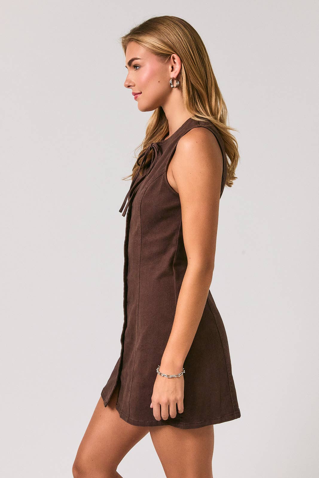 BOW DETAIL SLEEVELESS BUTTON DOWN DRESS