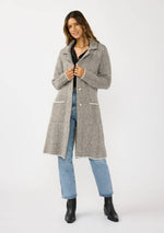 Herringbone Long Sleeve Button Front Coatigan: Taupe/Cream