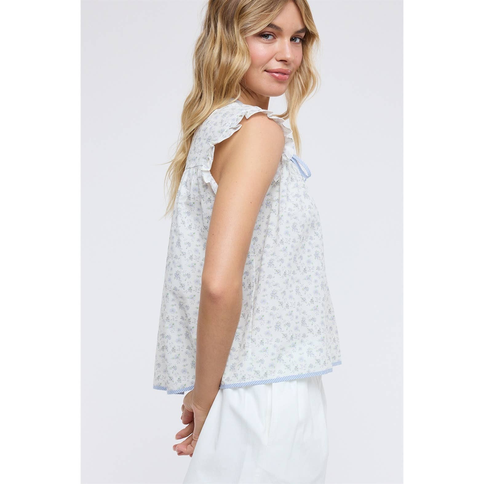 DITSY FLORAL STRIPED CONTRAST BLOUSE