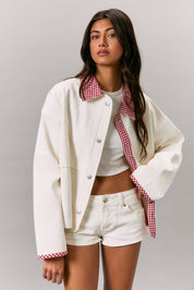 JACKET WITH GINGHAM CONTRAST: WHITE-ORANGE / M