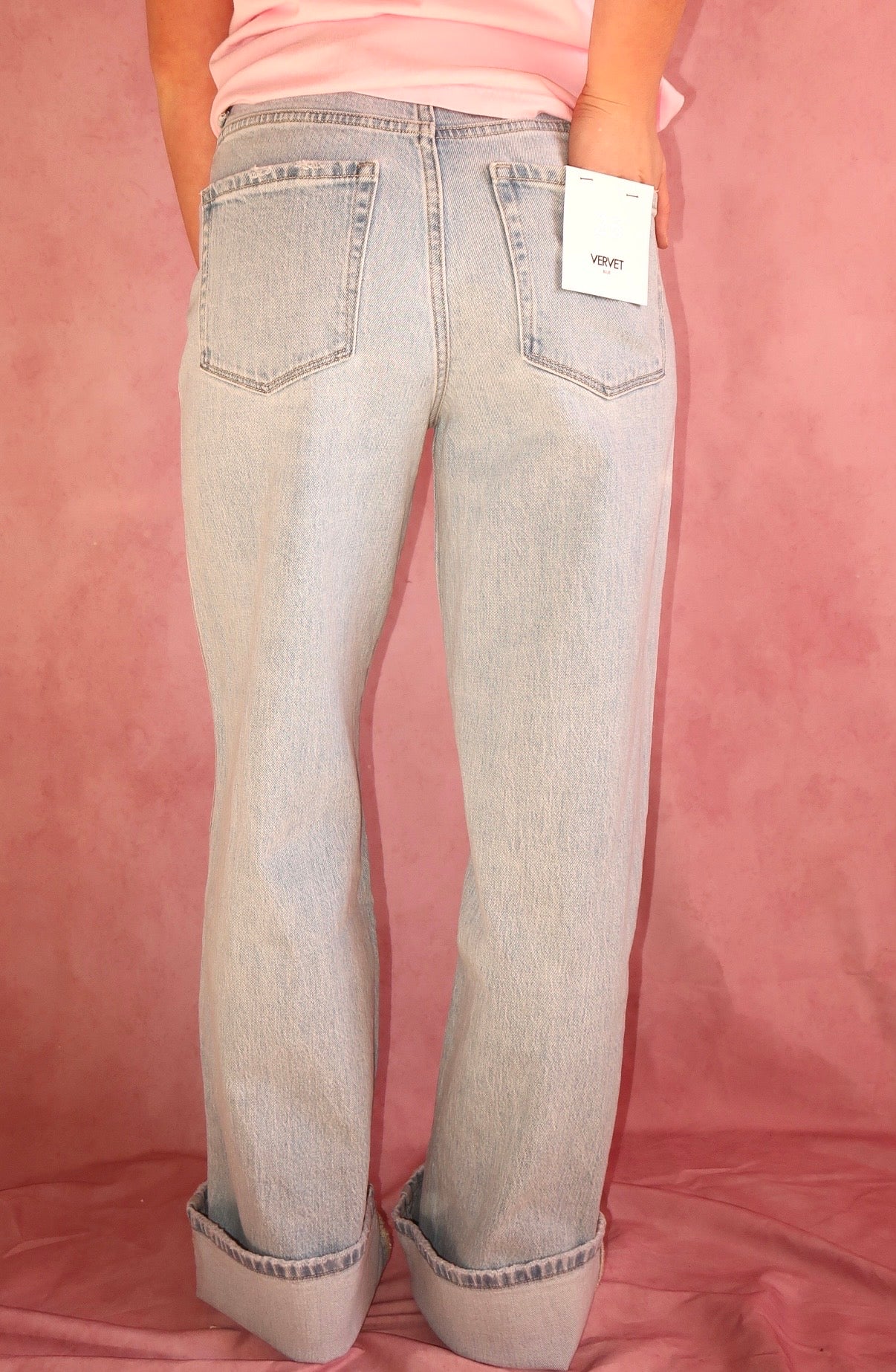 SUPER HIGH RISE LIGHT WASH CUFFED BAGGY WIDE JEANS