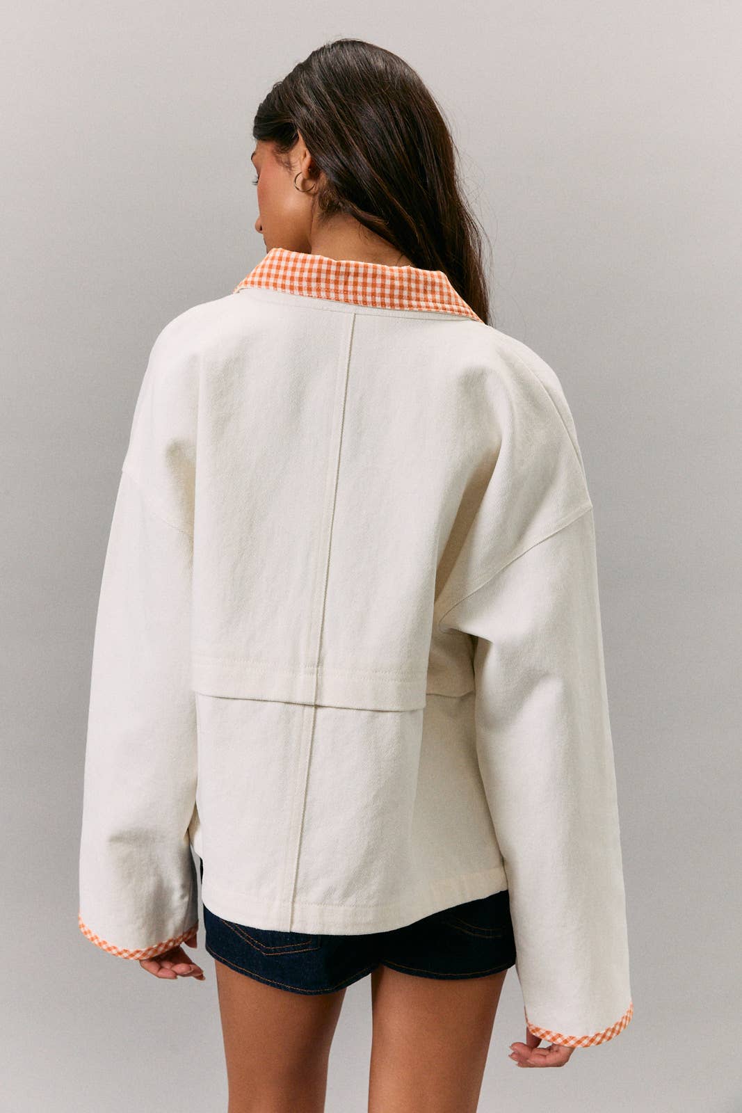 JACKET WITH GINGHAM CONTRAST: WHITE-ORANGE / M