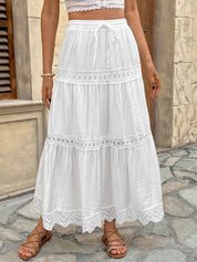 White Tiered Eyelet Lace Maxi Skirt