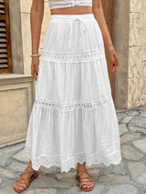 White Tiered Eyelet Lace Maxi Skirt