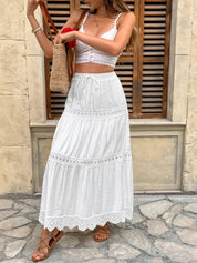 White Tiered Eyelet Lace Maxi Skirt
