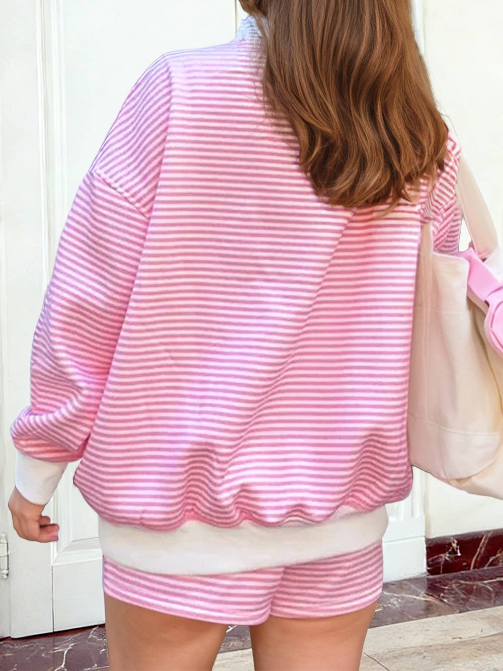 Valentine's Day Stripe Mock Neck Sweatshirt and Shorts Set