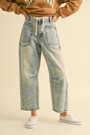 WASHED DENIM PANTS: DENIM