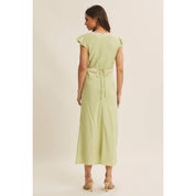 SOFTLY REFINED SLIM FIT MIDI DRESS WITH LACE AND WAIST BELT
