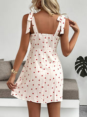 Heart Print V-Neck Backless Strap Dress