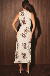 SLEEVELESS HIGH NECK MIDI BIAS DRESS