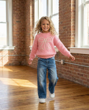 Girls Molly Pink Cable Knit Bow Fall Winter Sweater
