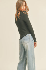 RIBBED LONG SLEEVE BASIC TOP