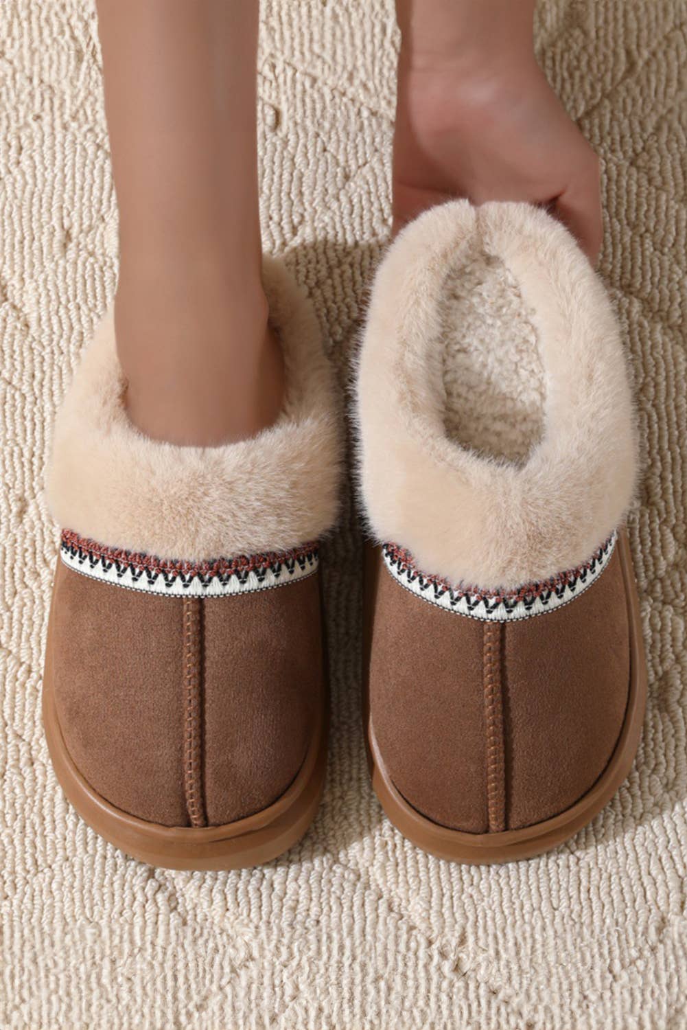 Western Stitching Faux Suede Plush Home Slippers