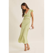 SOFTLY REFINED SLIM FIT MIDI DRESS WITH LACE AND WAIST BELT