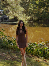 BOW DETAIL SLEEVELESS BUTTON DOWN DRESS