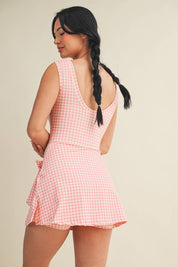 Gingham Print Sleeveless Wrap Tie Front Dress