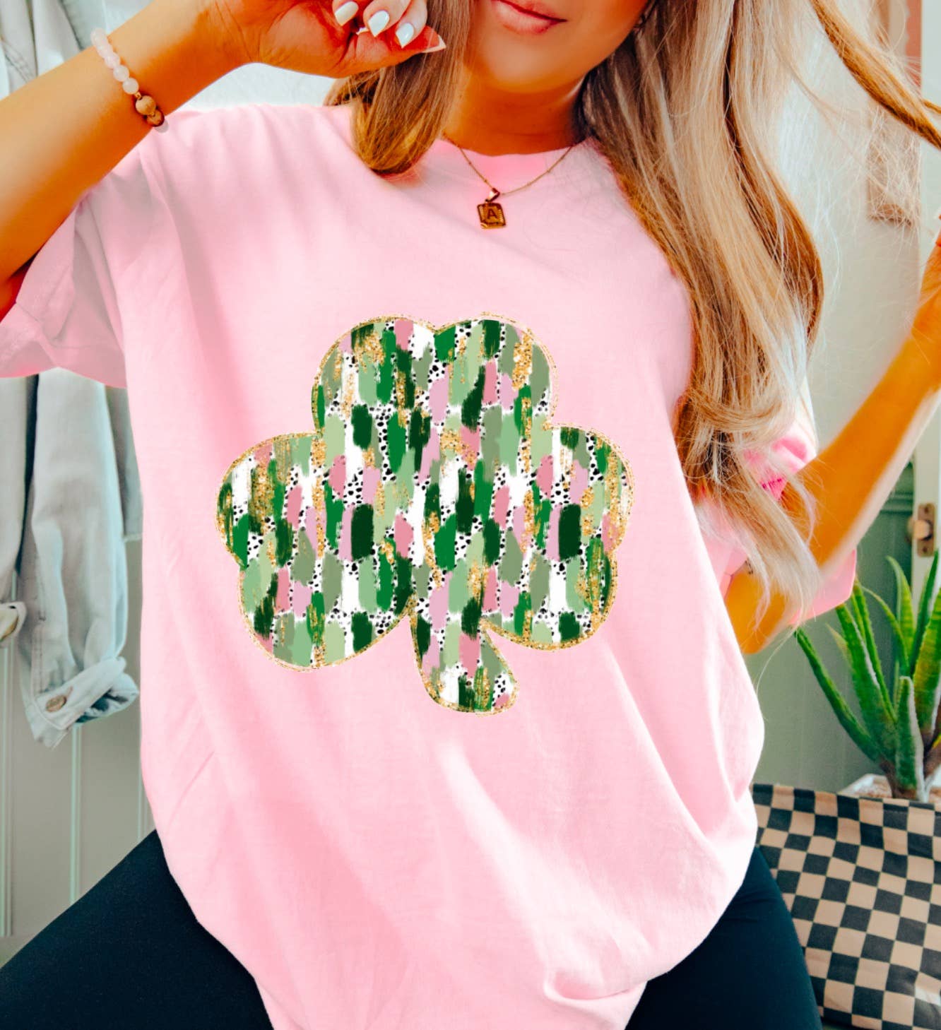 Watercolor Shamrock Graphic Tee St Patrick’s Day