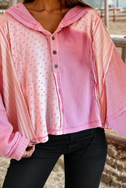 Texture Waffle Floral Patched Hooded Oversize Pullover