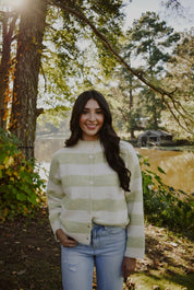 HIGH NECK STRIPE CARDIGAN