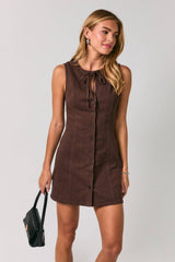 BOW DETAIL SLEEVELESS BUTTON DOWN DRESS