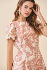 Fern Print Detail Puff Sleeves Dress