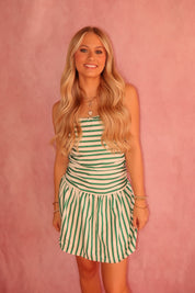 Backless Striped Patchwork Strapless Dress