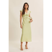 SOFTLY REFINED SLIM FIT MIDI DRESS WITH LACE AND WAIST BELT