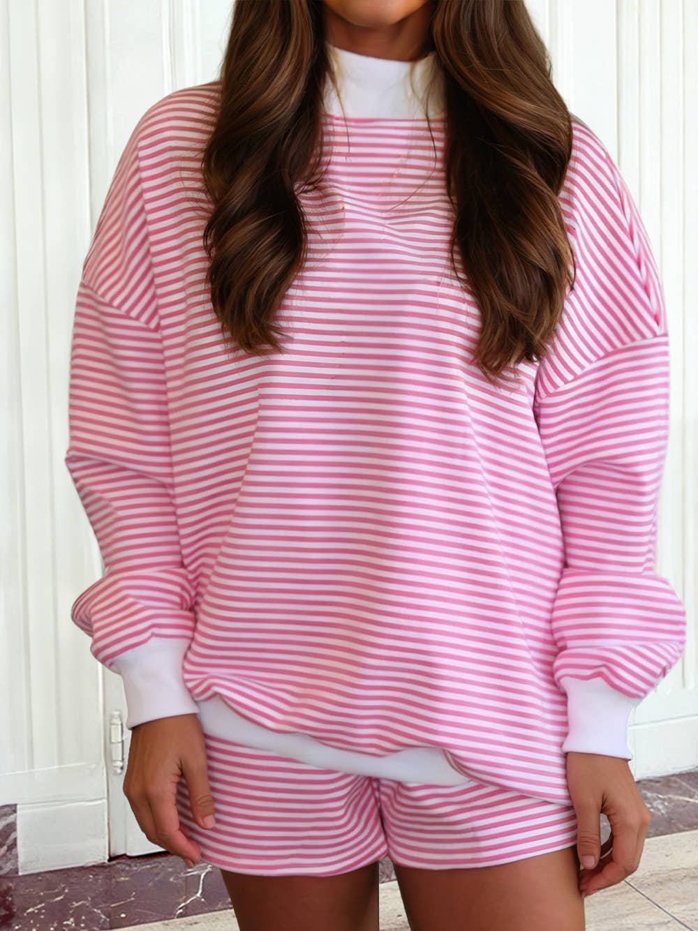 Valentine's Day Stripe Mock Neck Sweatshirt and Shorts Set