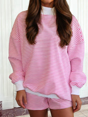 Valentine's Day Stripe Mock Neck Sweatshirt and Shorts Set