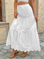 White Tiered Eyelet Lace Maxi Skirt