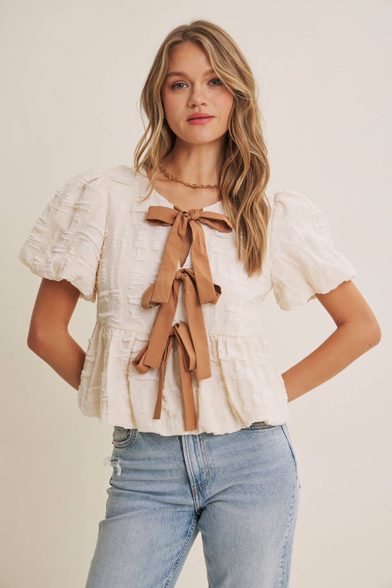 GARDEN WALK TEXTURED BOW BLOUSE