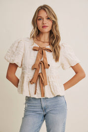 GARDEN WALK TEXTURED BOW BLOUSE