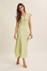 SOFTLY REFINED SLIM FIT MIDI DRESS WITH LACE AND WAIST BELT