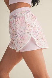 Pink Patchwork Print Double Layer Nylon Shorts