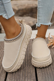 Contrast Stitch Detail Suede  Plush Slippers