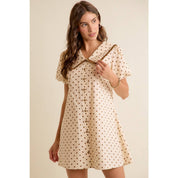 POLKA DOT PETER PAN RUFFLED COLLAR PUFF SLEEVES DRESS