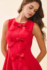 Fit and Flare Front Triple Bow Accent Dress