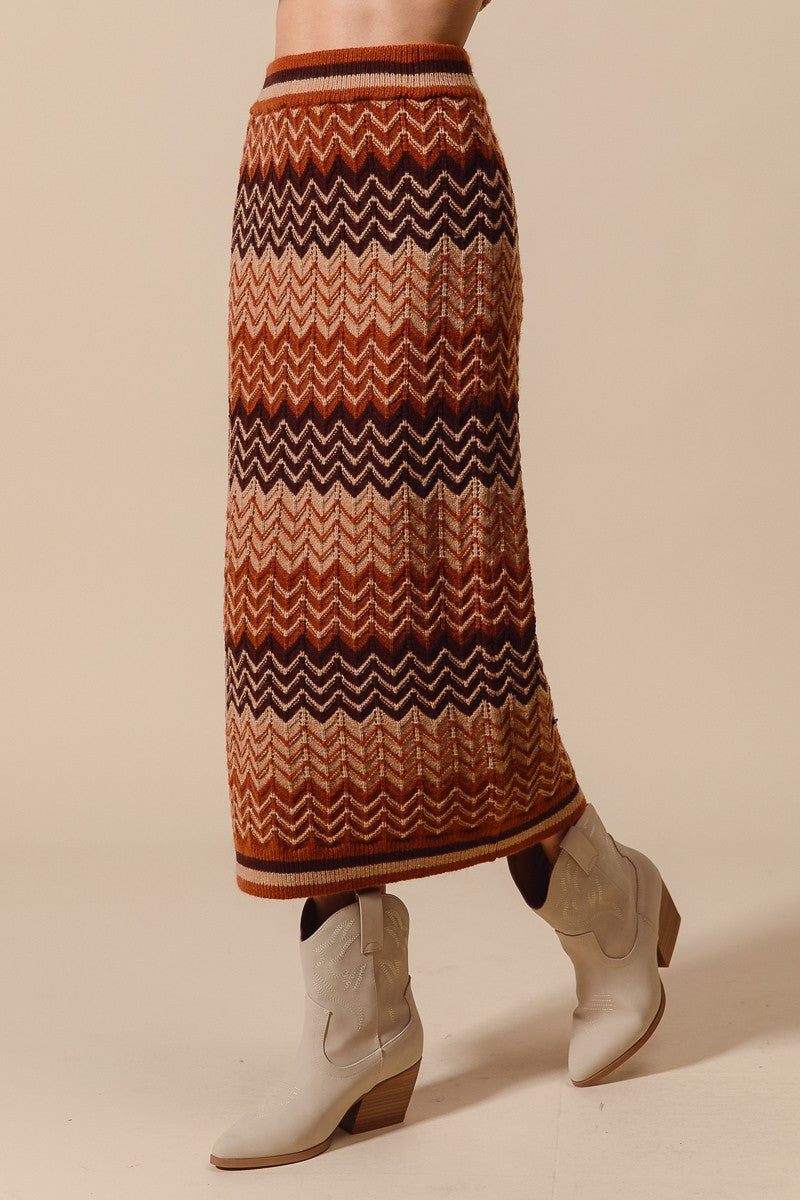 MULTI COLOR CHEVRON KNIT SWEATER MAXI SKIRT