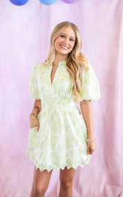 Botanical Garden Scallop Lace Puff Mini Dress