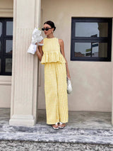 Gingham Pants & Top Set: Yellow