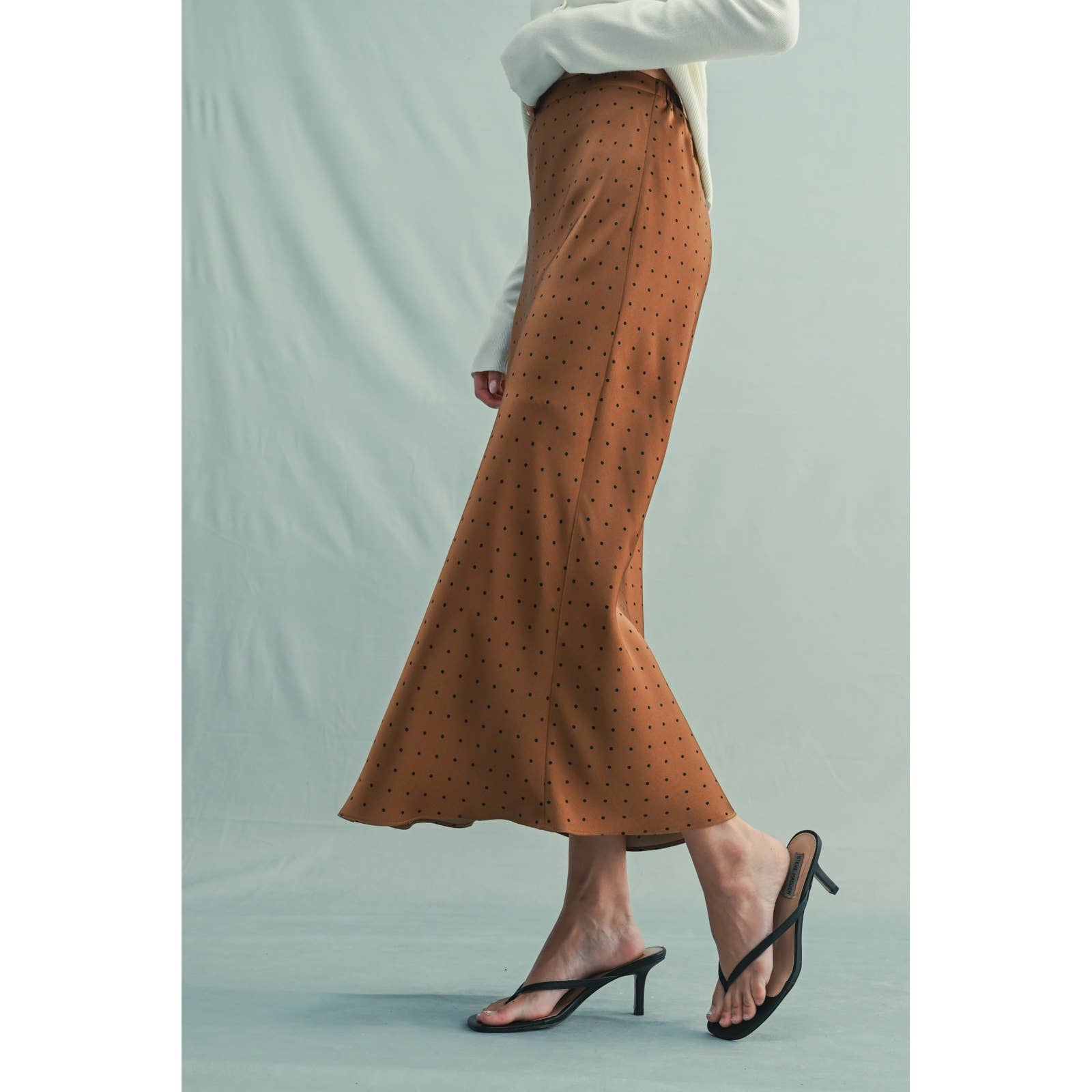 POLKA DOT SATIN MIDI SKIRT CHOCO/BLACK
