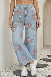 Spring Garden Floral Print Bootcut Jeans