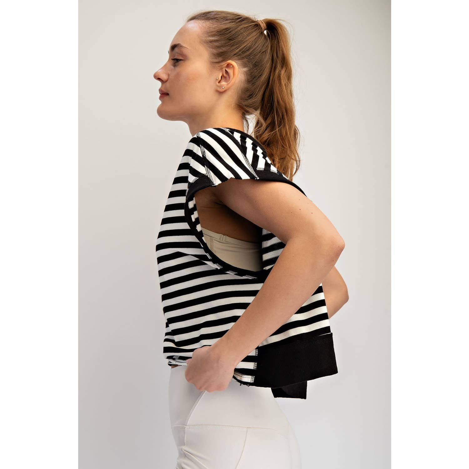 STRIPED FRENCH TERRY OPEN BACK TOP