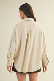 SUEDE SHIRT TOP: ECRU