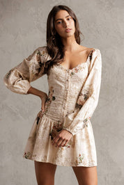 FLORAL EYELET PUFF SLEEVE ROMPER: BEIGE FLORAL