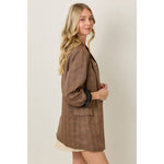 Fall Light Weight Plaid Blazer: Brown