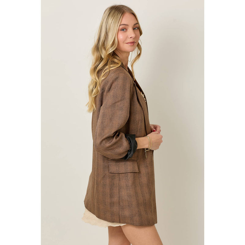 Fall Light Weight Plaid Blazer: Brown