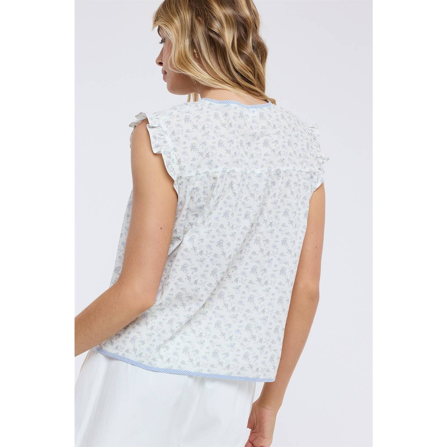 DITSY FLORAL STRIPED CONTRAST BLOUSE